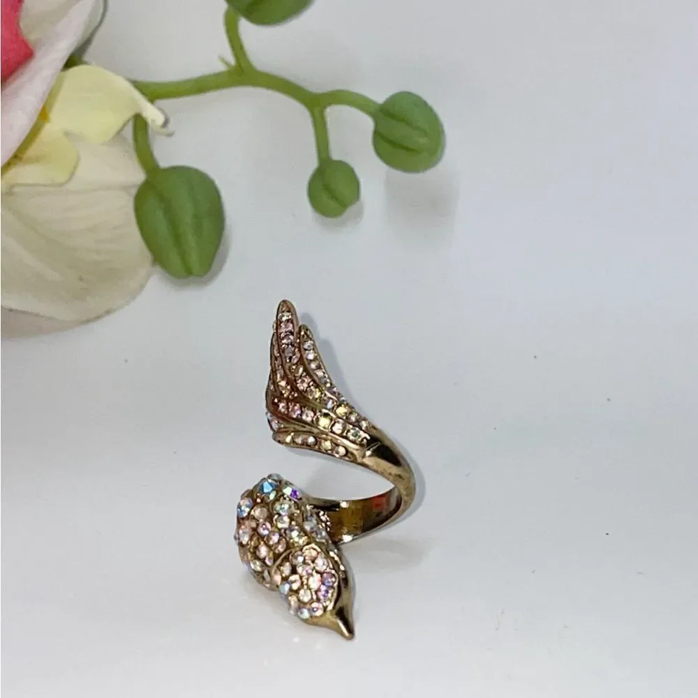 Elegant Iridescent Rhinestone Peacock Ring